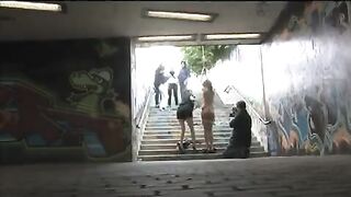 Tied up girl was fucked on the city streets by a strong man