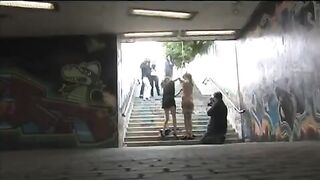 Tied up girl was fucked on the city streets by a strong man