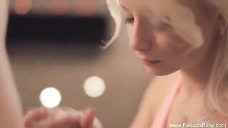 Blonde beauty gives a blowjob in the studio for money