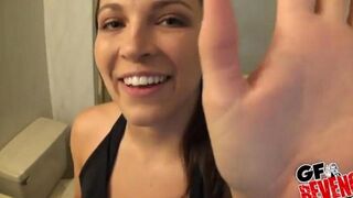 The beautiful woman has a quick sex in the bathroom