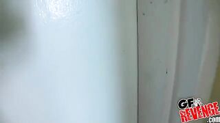 The beautiful woman has a quick sex in the bathroom