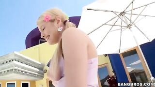 A blonde girl has long licked a cock and sucked it