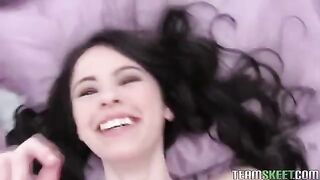 An amateur couple has their first experience with a brunette