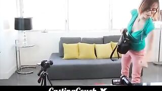 A petite girl with small boobs at a porn casting session