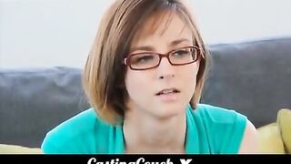 A petite girl with small boobs at a porn casting session