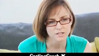 A petite girl with small boobs at a porn casting session