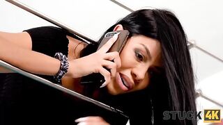 A hot busty Latina Canela Skin got stuck and was nailed