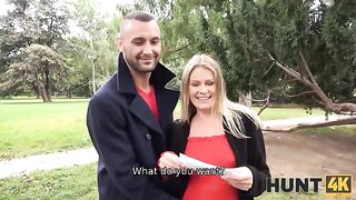 A pregnant woman is getting fucked by a stranger while her husband watches