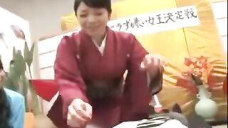 Asian girl with a hairy pussy has sex in public places