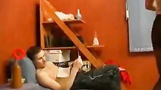 The young guy caressed her mother’s ass and drenched it with cum