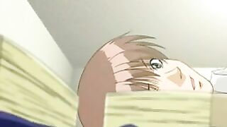 A girl with big eyes passionately does blowjob in this hentai scene