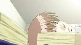 A girl with big eyes passionately does blowjob in this hentai scene