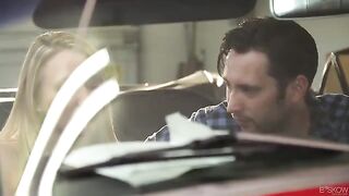 Red convertible car is the place for passionate sex