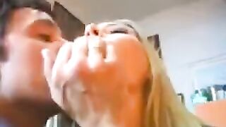 A blonde is not shy to have sex with rich strangers