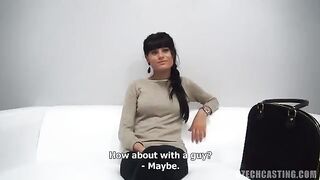 Czech casting with a hot brunette and condoms, damn hot!