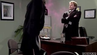 The boss pushed his subordinate to sex right in her pants in the office