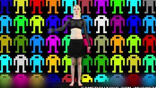 A blonde is dancing and stripping in front of a lot of men
