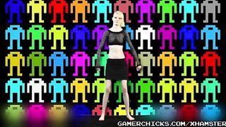 A blonde is dancing and stripping in front of a lot of men