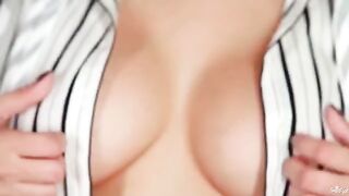 A blowjob with a beautiful brunette who has huge natural tits