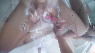A sexy brunette, Karter Foxx, makes a blowjob in the shower with me