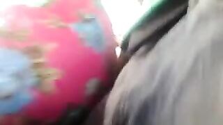 A man rubs his dick on the riser through the pants of a woman on the bus