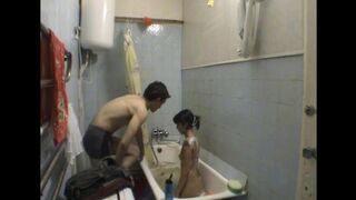 A hot sister has sex with her brother in the bathroom