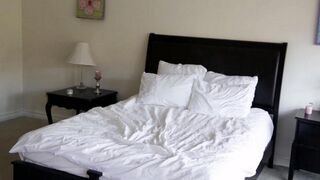 Two cute girls have gentle sex on the bed