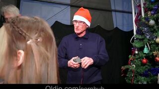 A crowd of old people fucked a beautiful Snow Maiden with big tits