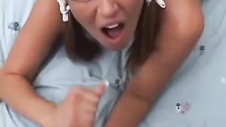 Standing blowjob with boobs, smooth basket, and slave mouth - hot teen action!