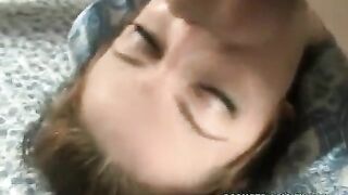 Girl gently holds her lover’s member and sucks it deeply