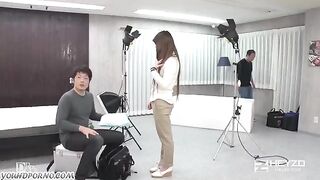 Japanese girl at porn casting, fucking on camera