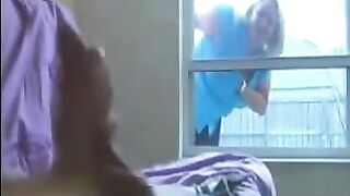 A hot woman peeps a man jerking off in the ward