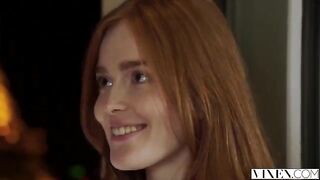 The man thoroughly licked the red hair of the woman, then fucked her hard