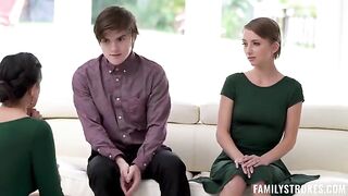 The stepson and his girlfriend are sharing a holiday treat