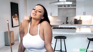 Shooting balls for boob shots with a stunning brunette and her impressive curves