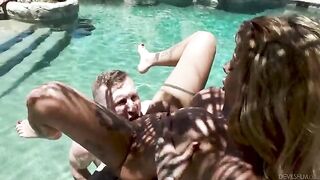 Bad Relatives 2: a hot pool scene with intense action and fake tits