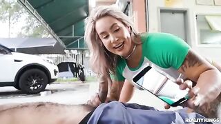 A girl gets her pussy cleaned and fucked by a mechanic