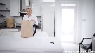 Getting horny with the cute maid in stockings