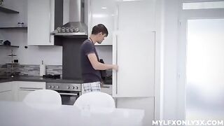 Getting horny with the cute maid in stockings