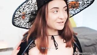 Lesbian beauties fuck each other in a role play Halloween setting