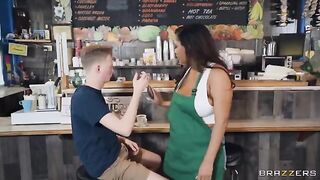 Big tits barista serving up more than just coffee with her huge boobs