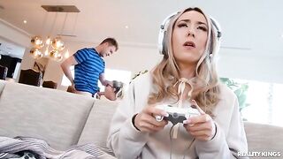 Nerd dude with glasses gets his cock sucked by a hot gamer in POV