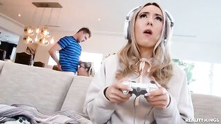 Nerd dude with glasses gets his cock sucked by a hot gamer in POV