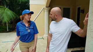 The red-haired pool girl has a great ass and I like milfs