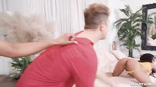 Roommates decide to have a threesome sex with two cute girls