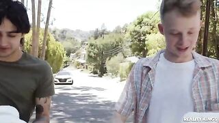 A hot MILF is getting fucked by two young guys in steamy action
