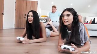 A hot girl is fucking her boyfriend in the gaming room