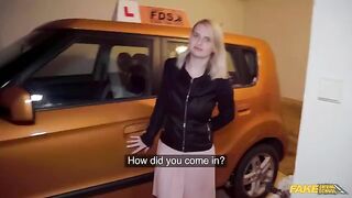 The big cock of the taxi driver stretched big tits blonde in the car