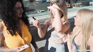 Girls in sexy outfits are having fun on the strip, showcasing their skills
