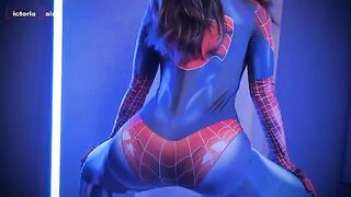 The guy in the Spider-Man suit fucks a girl in latex cosplay